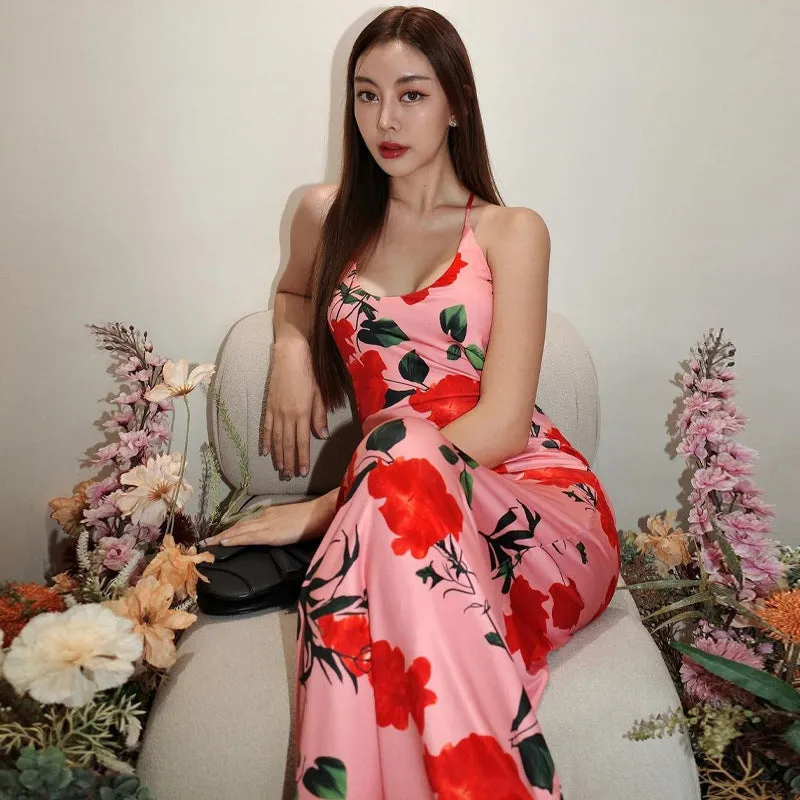 Vvsha Berlin Floral Print Backless Maxi Dress