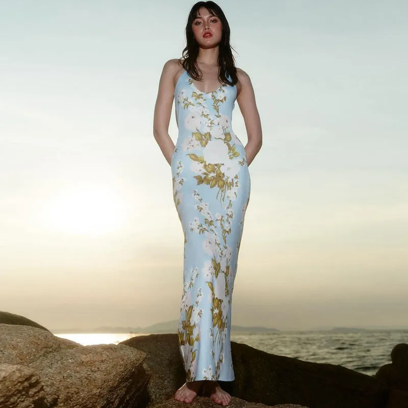 Vvsha Berlin Floral Print Backless Maxi Dress