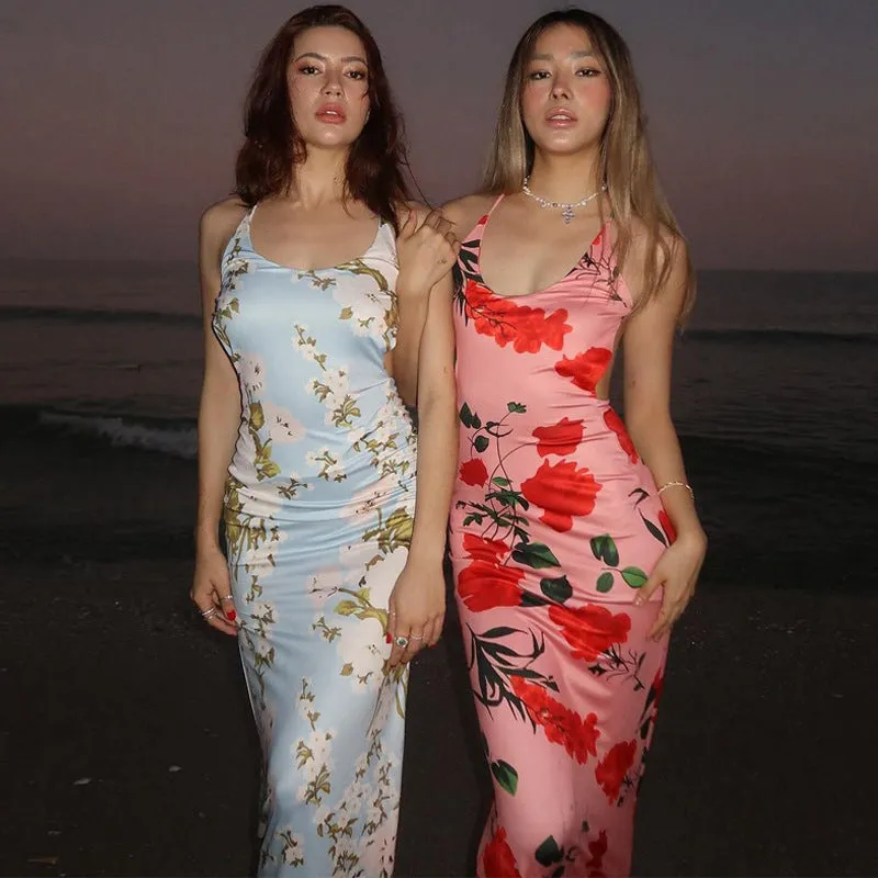 Vvsha Berlin Floral Print Backless Maxi Dress