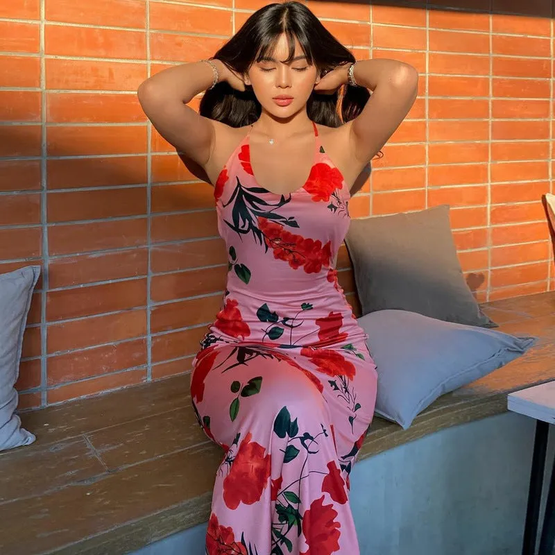 Vvsha Berlin Floral Print Backless Maxi Dress