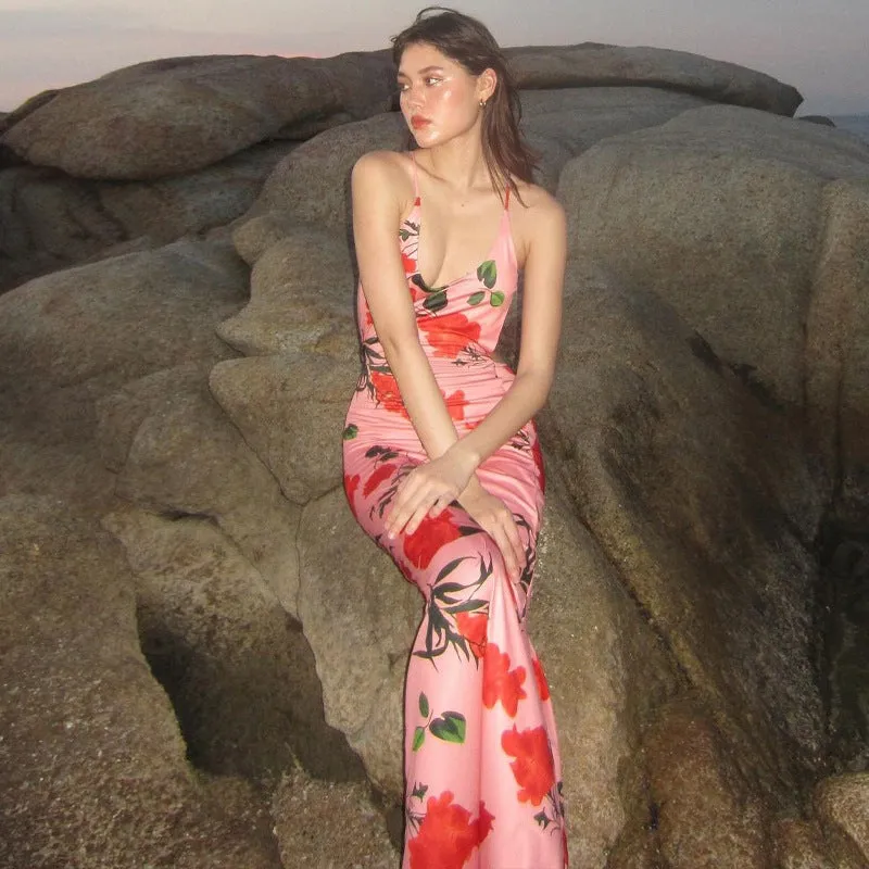 Vvsha Berlin Floral Print Backless Maxi Dress