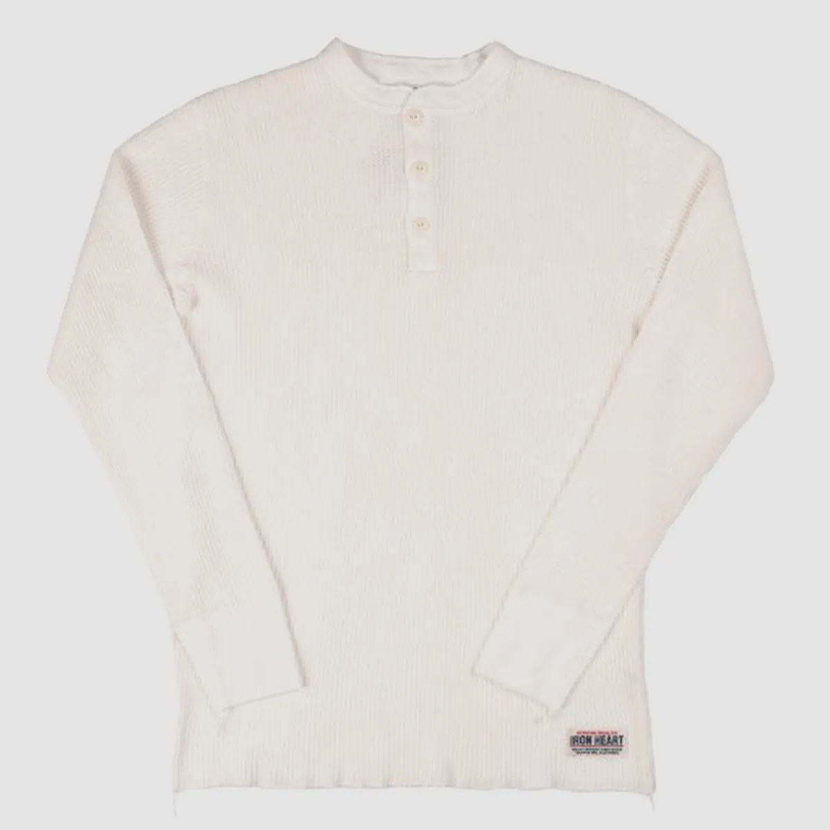 Waffle Knit Long Sleeved Thermal Henley - White