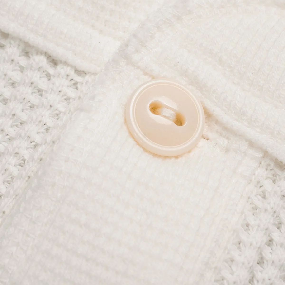 Waffle Knit Long Sleeved Thermal Henley - White