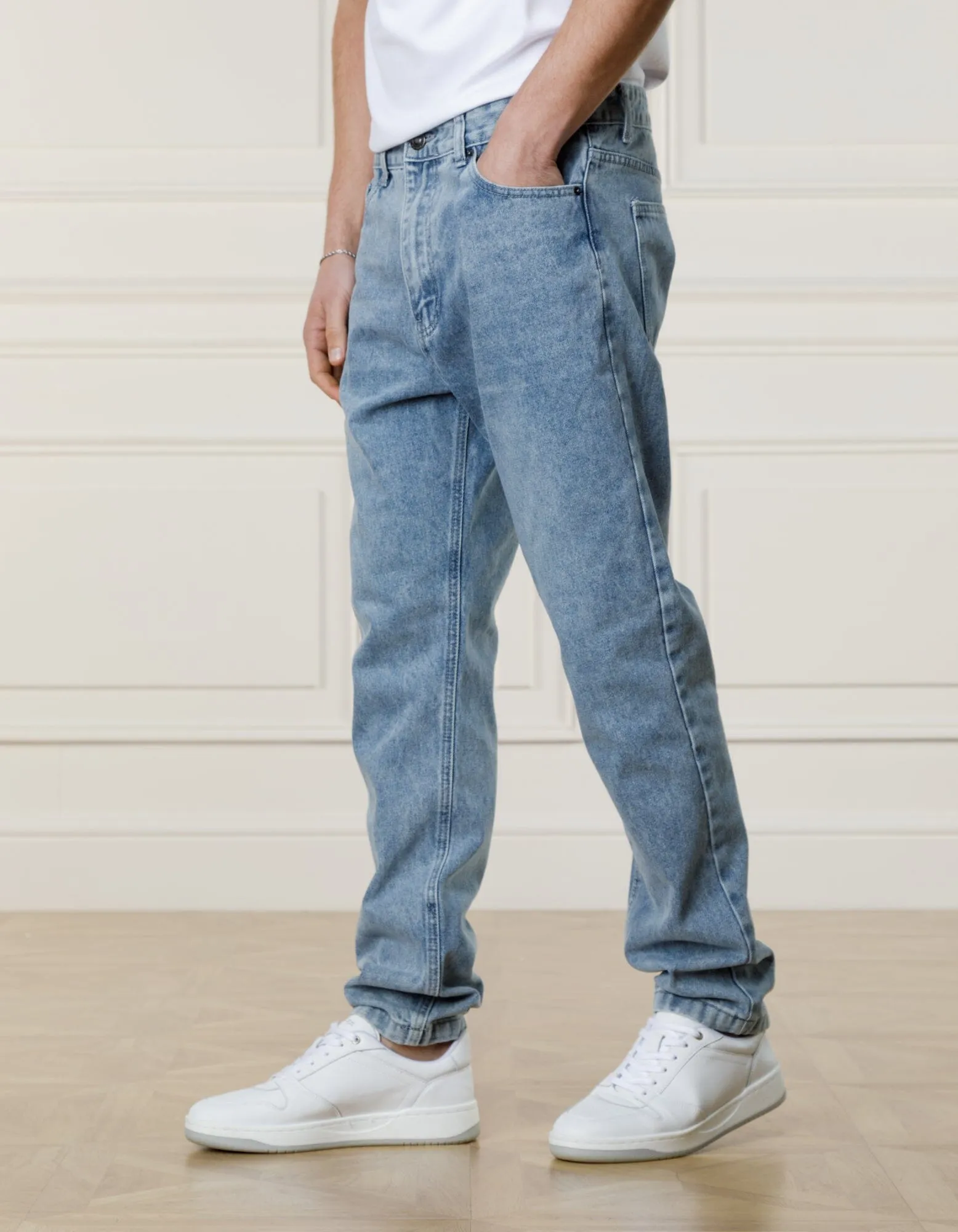 Washed Blue Straight Leg Jeans