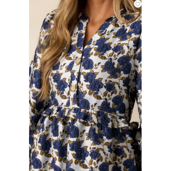 Waves Of Roses Navy Floral Puff Sleeve Mini Dress