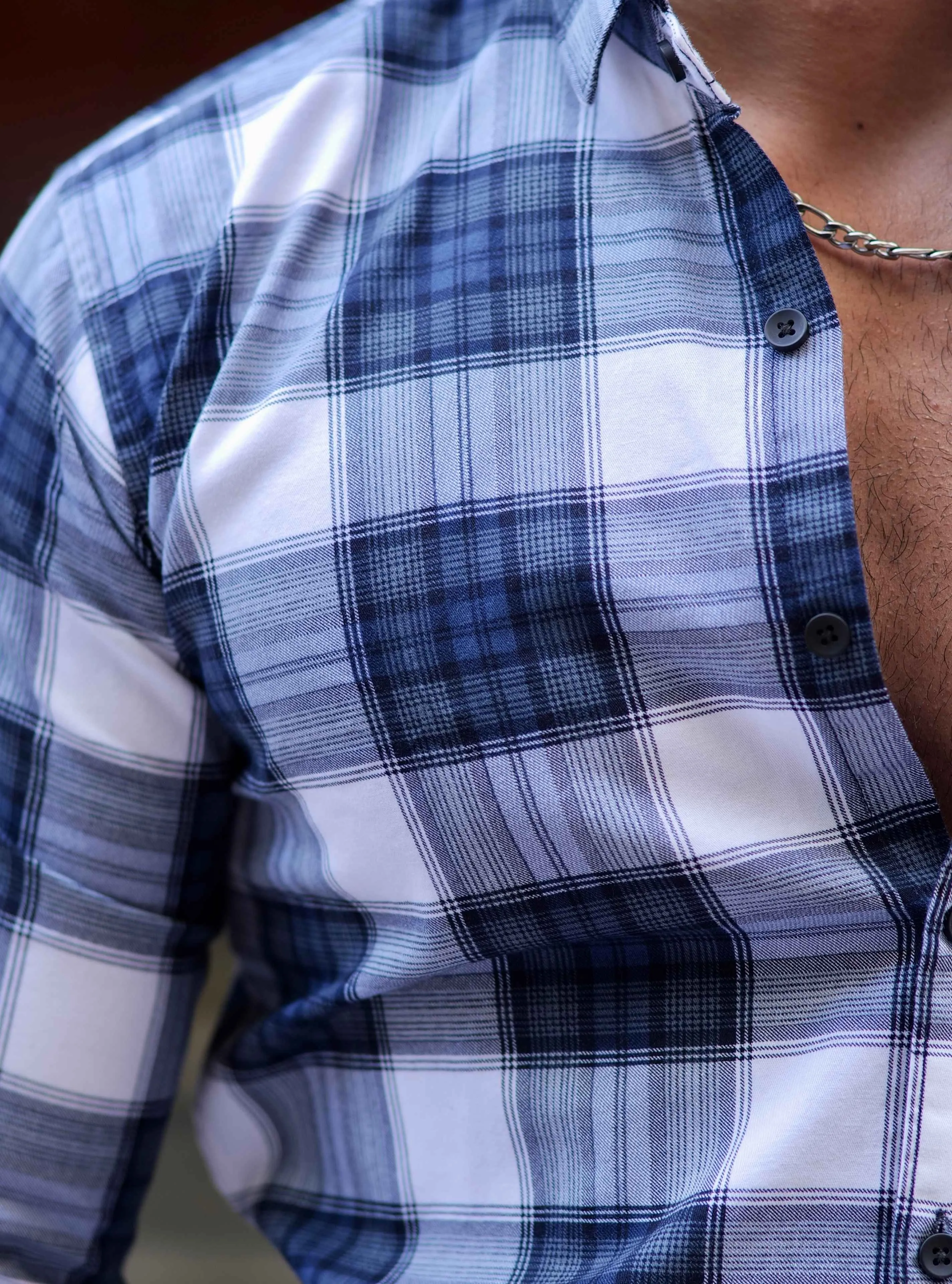 White And Blue Check Printed Cotton Shirt For Men's