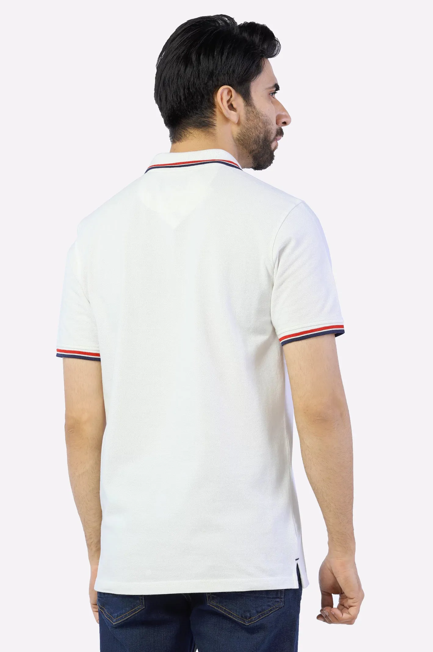 White Jacquard Collar Polo
