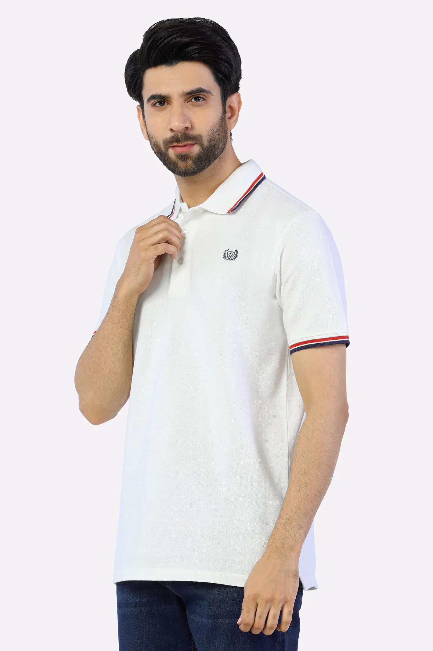 White Jacquard Collar Polo