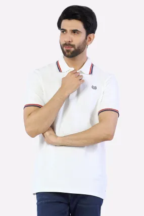 White Jacquard Collar Polo