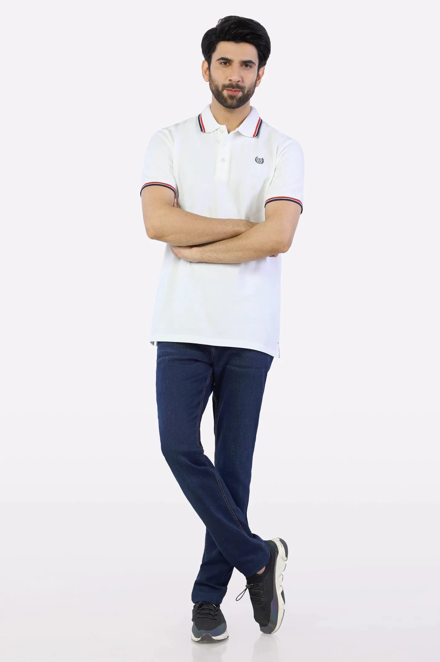 White Jacquard Collar Polo