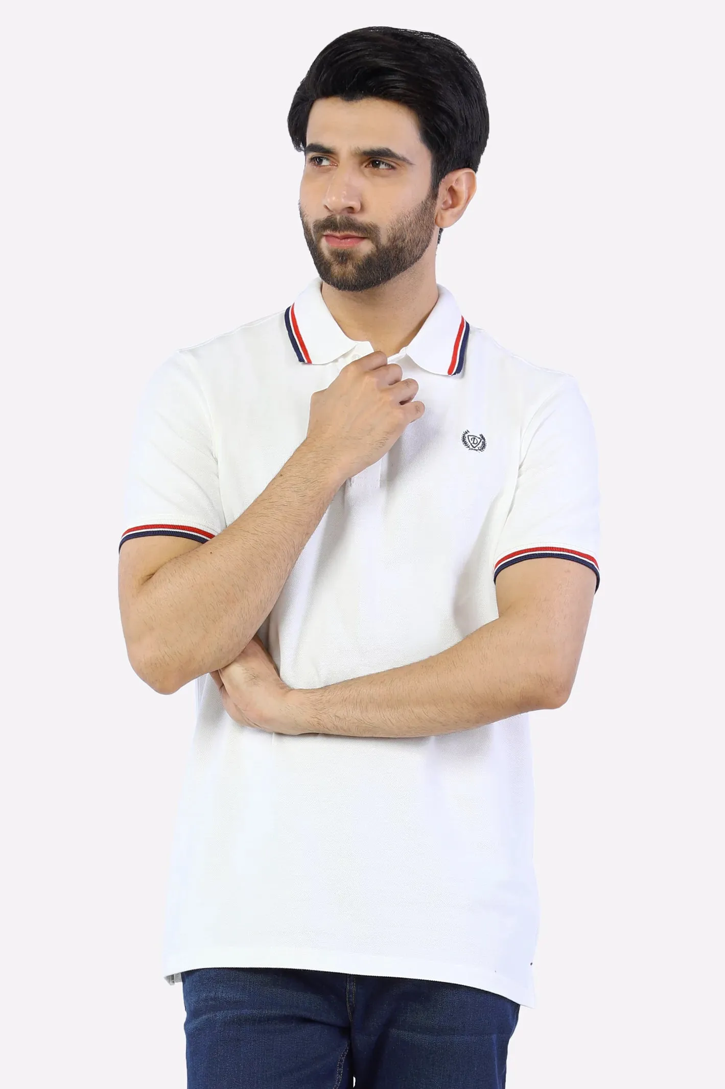 White Jacquard Collar Polo