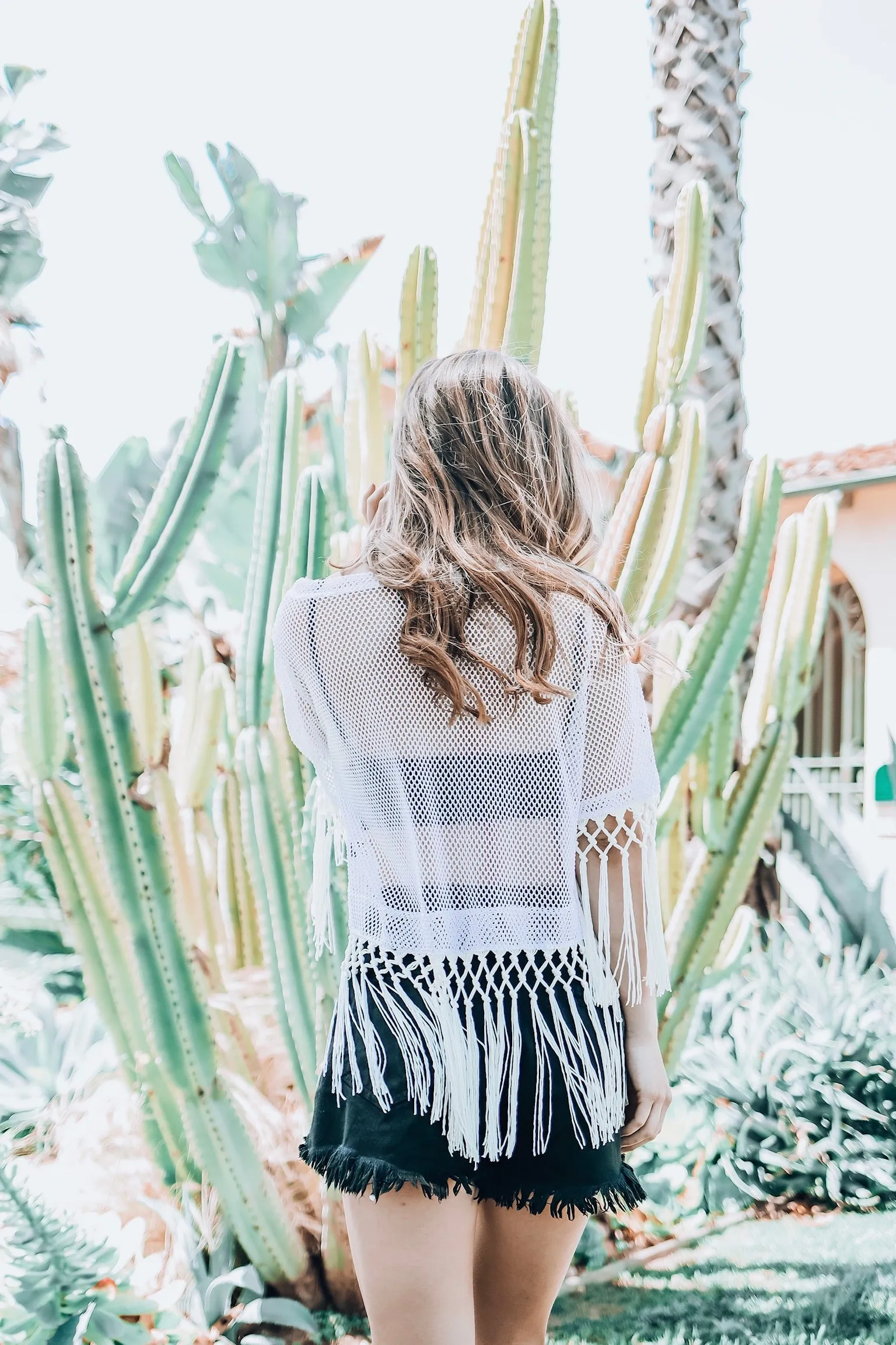 White Mesh Crop Top with Fringe