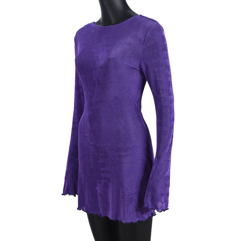 Women Cutout Backless Long Sleeve Short Party Dress