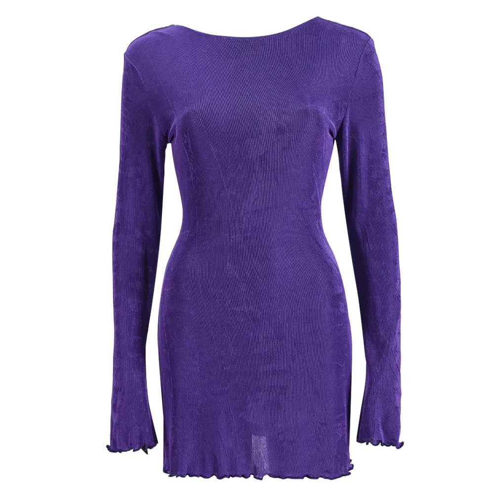 Women Cutout Backless Long Sleeve Short Party Dress