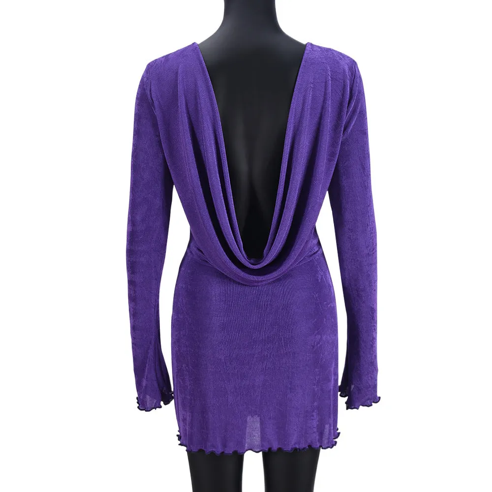Women Cutout Backless Long Sleeve Short Party Dress