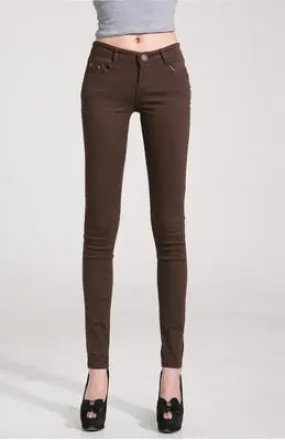 Women Skinny Jeans, Pencil Pants, Brown
