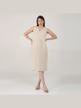 Women Solid linen Sleeveless V-Neck Midi Dress