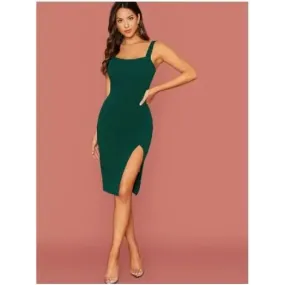 Women's Lycra Solid Slit Bodycon Short Dress