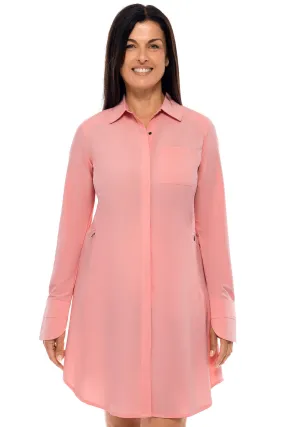 Women's Malta Travel Shirt Dress  |  Peachy Pink Shadow Stripe