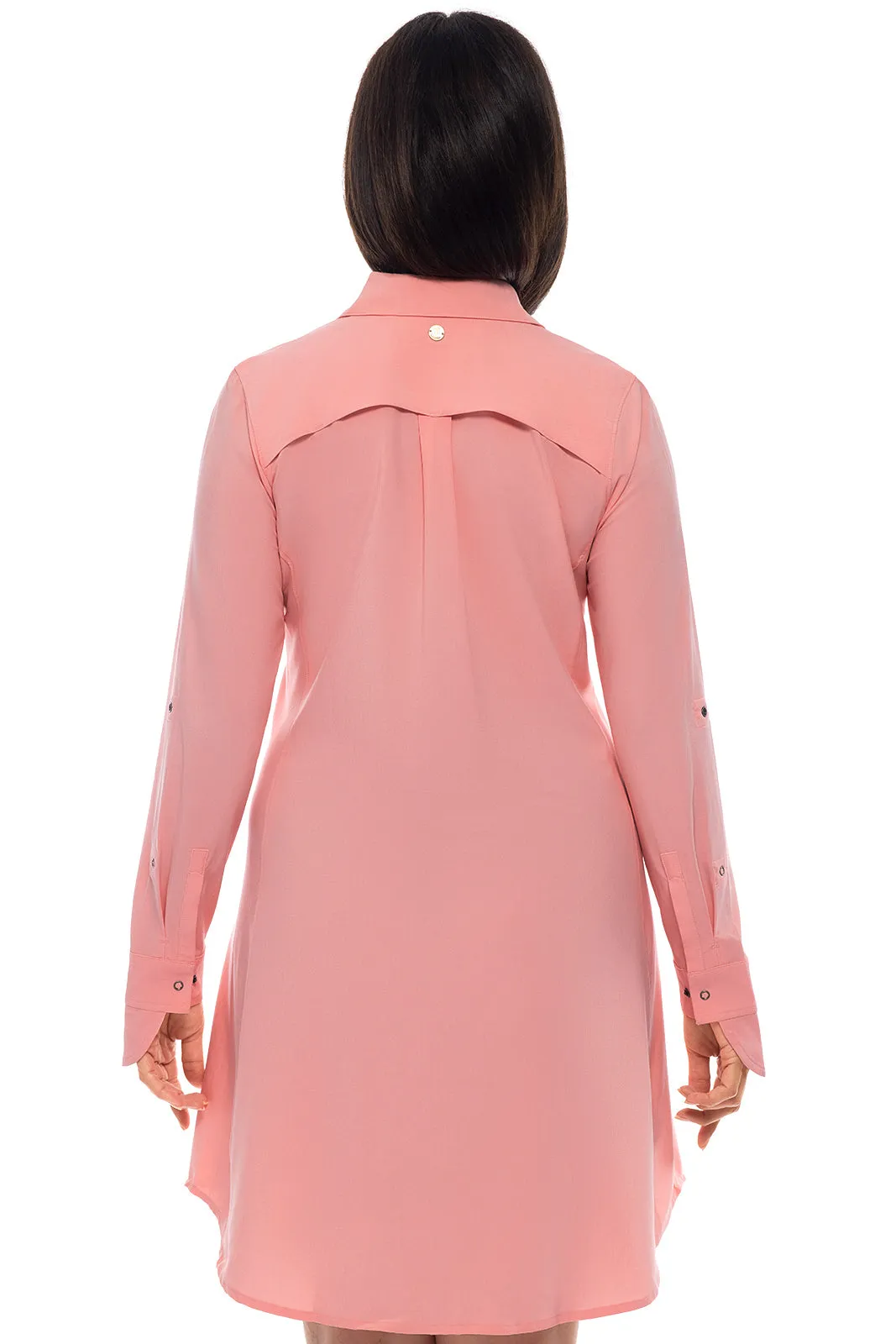 Women's Malta Travel Shirt Dress  |  Peachy Pink Shadow Stripe