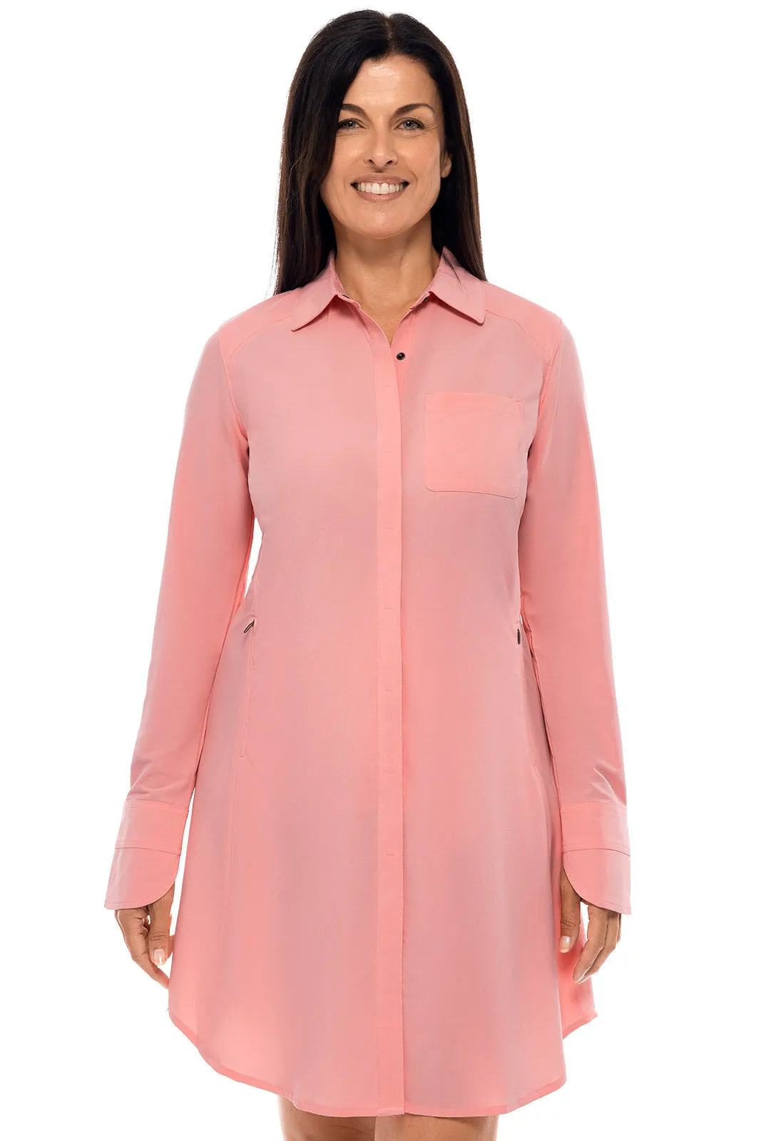 Women's Malta Travel Shirt Dress  |  Peachy Pink Shadow Stripe