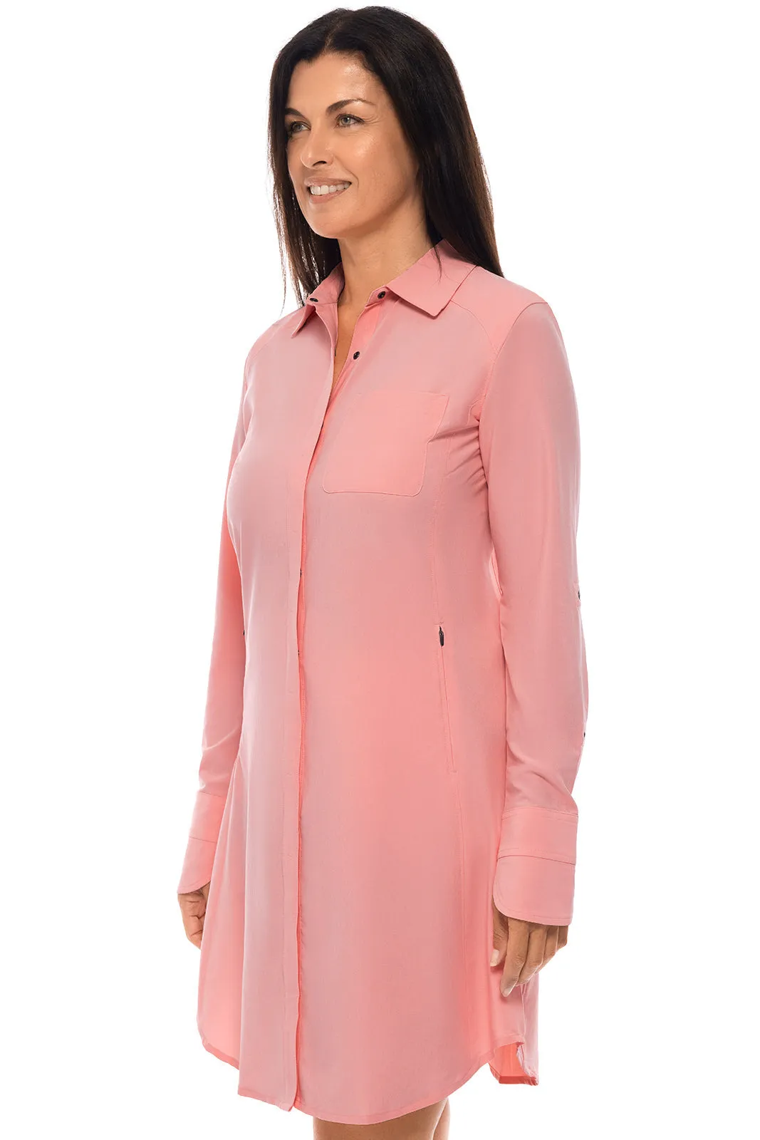 Women's Malta Travel Shirt Dress  |  Peachy Pink Shadow Stripe
