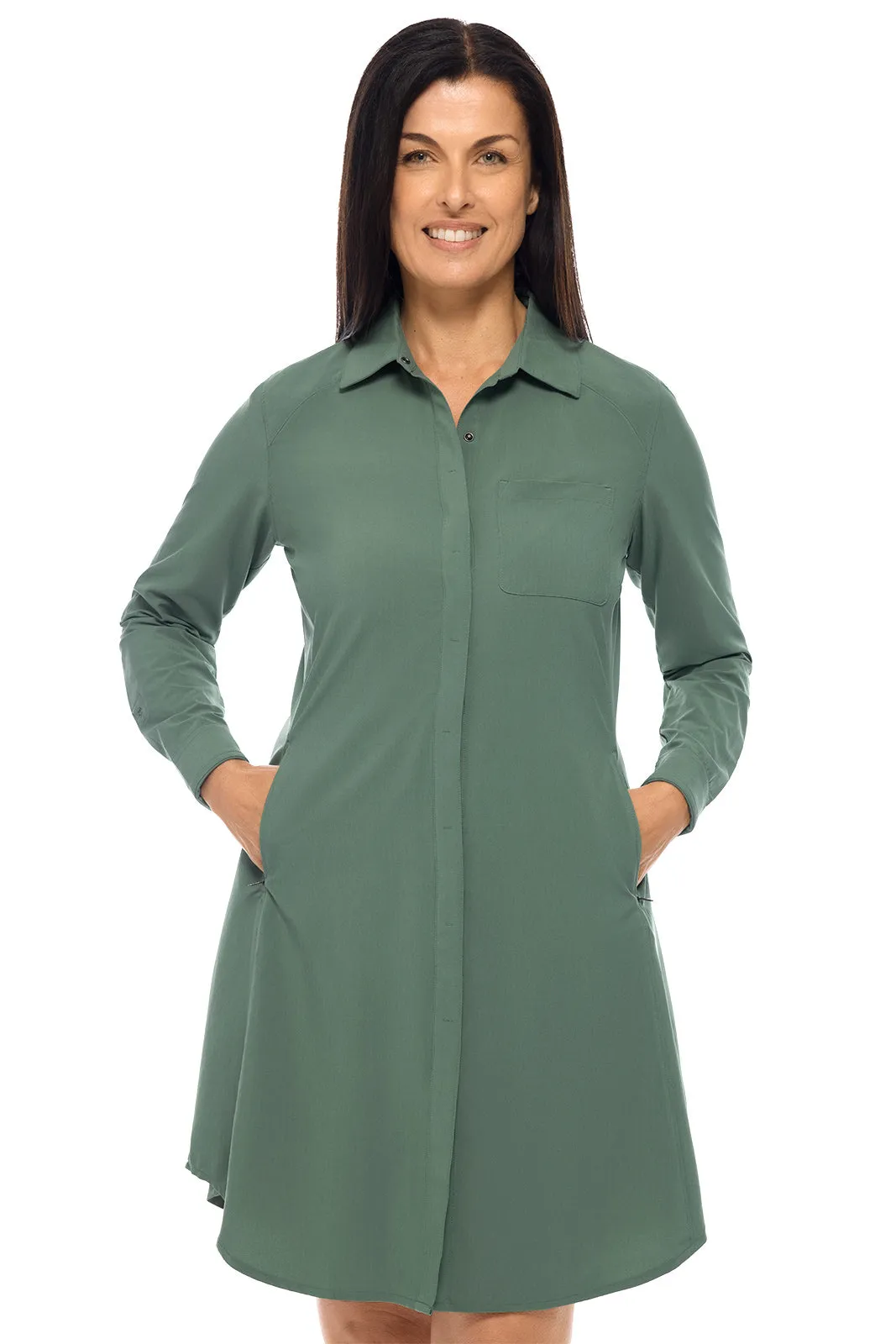 Women's Malta Travel Shirt Dress  |  Pine Green