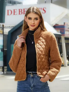 Women’s Solid Colour Long Sleeve Quilted Fleece Jacket