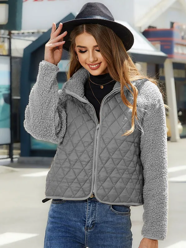 Women’s Solid Colour Long Sleeve Quilted Fleece Jacket