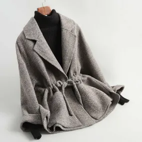Women's Wool Coat with Drawstring