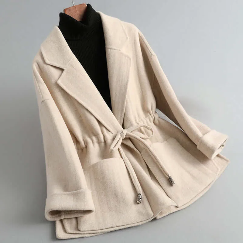 Women's Wool Coat with Drawstring