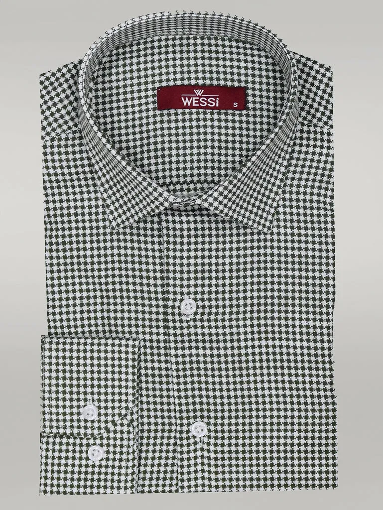 WSS Houndstooth Pattern Green Men Shirt  - Singen