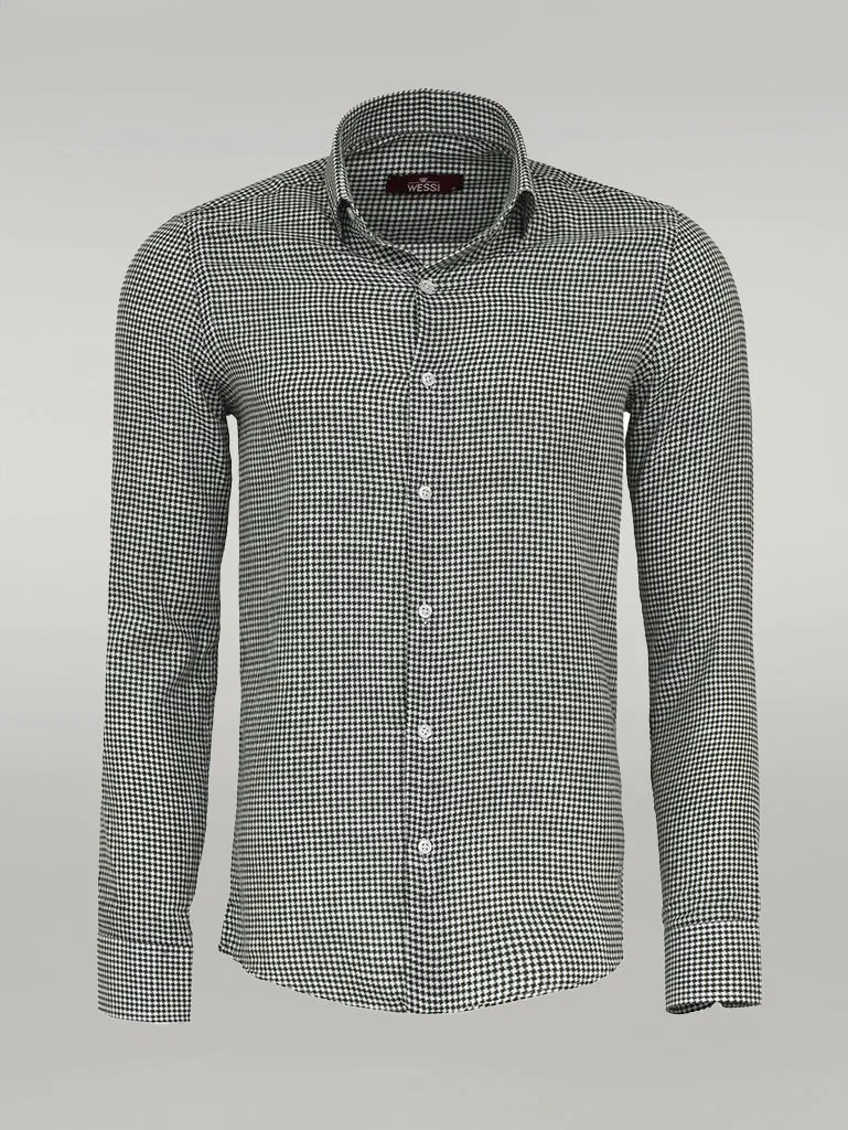 WSS Houndstooth Pattern Green Men Shirt  - Singen