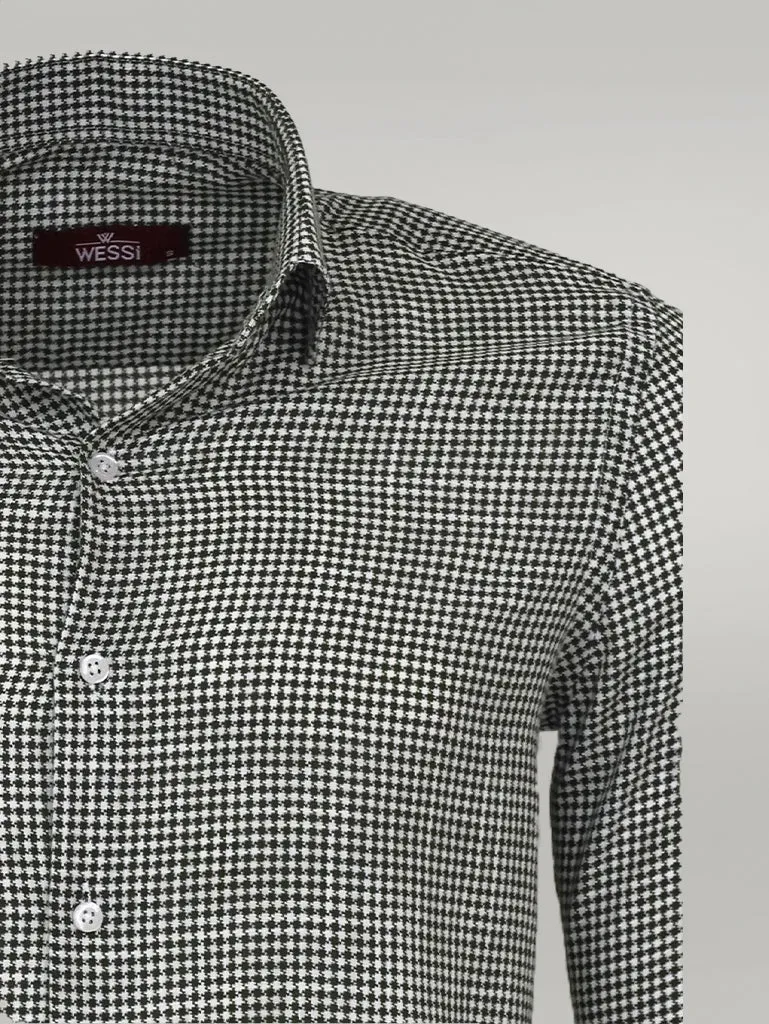 WSS Houndstooth Pattern Green Men Shirt  - Singen