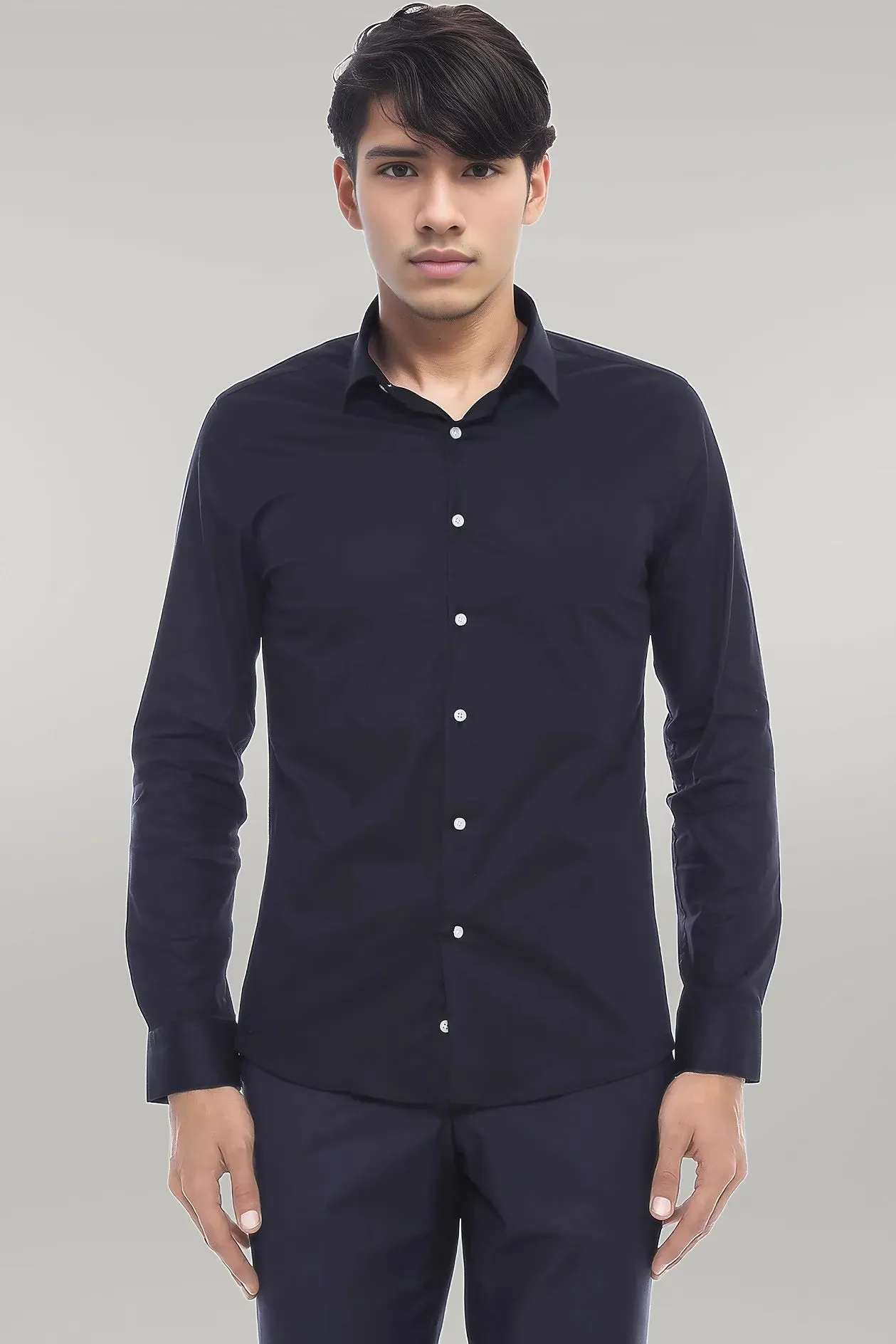 WSS Plain Long Sleeves Regular Fit Black Men Shirt  - Singen
