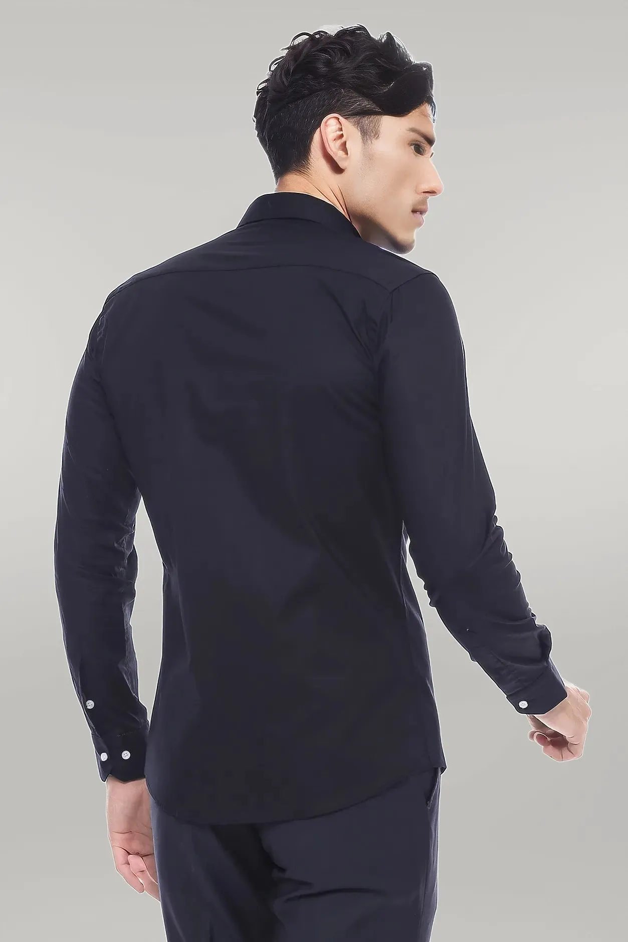 WSS Plain Long Sleeves Regular Fit Black Men Shirt  - Singen
