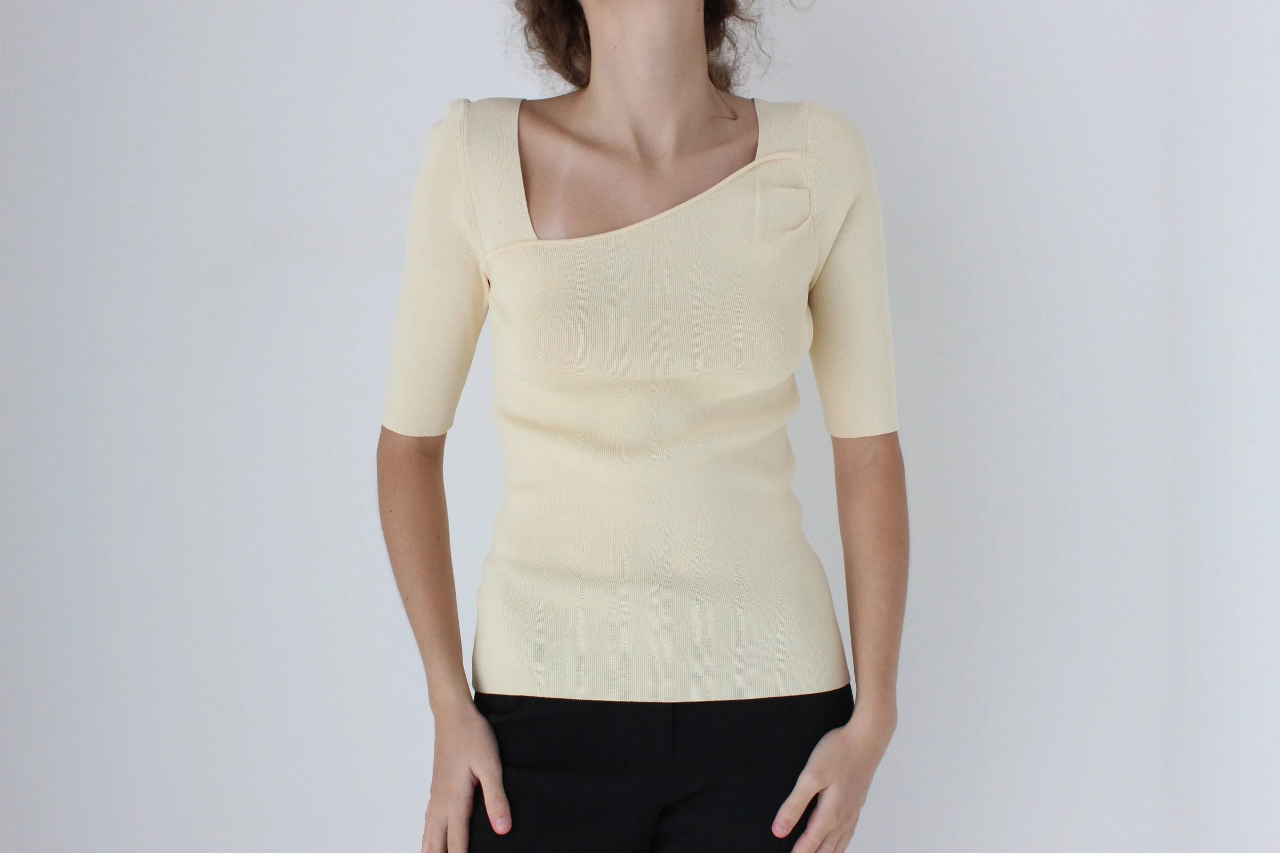 Y2K Asymmetric Stretch Fitted Pastel Knit Top by Cue