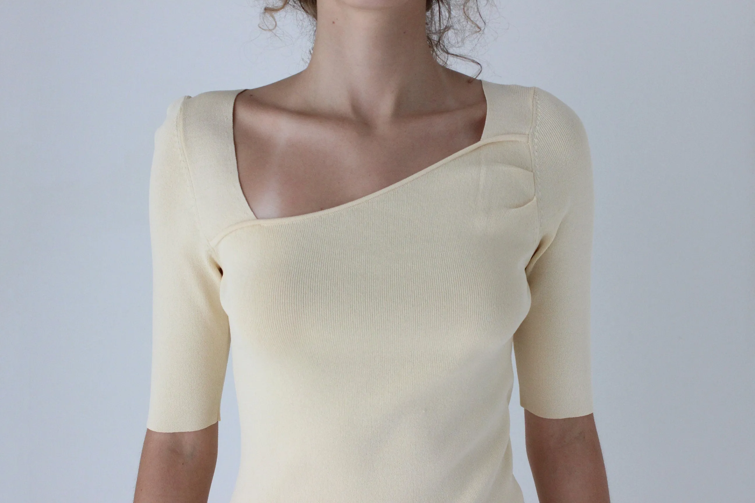 Y2K Asymmetric Stretch Fitted Pastel Knit Top by Cue