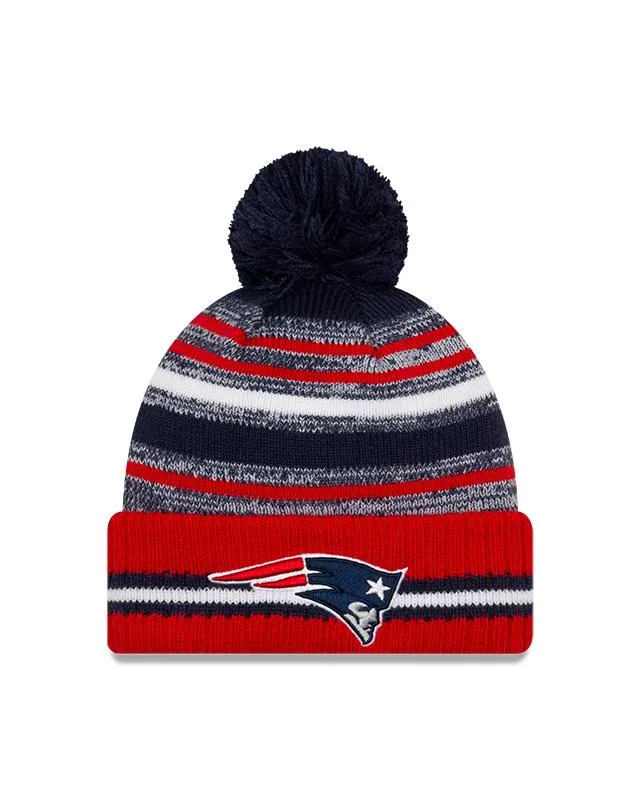 Youth New England Patriots New Era 2021 NFL Sideline - Sport Official Pom Cuffed Knit Hat - Red/Navy