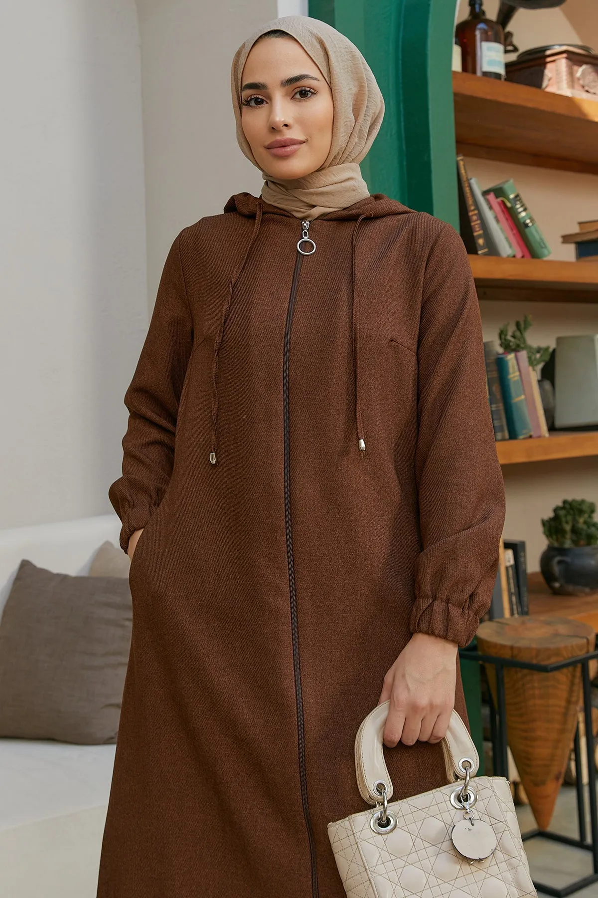 ZRF Women Hooded Zippered Coat - Brown - Central Coast