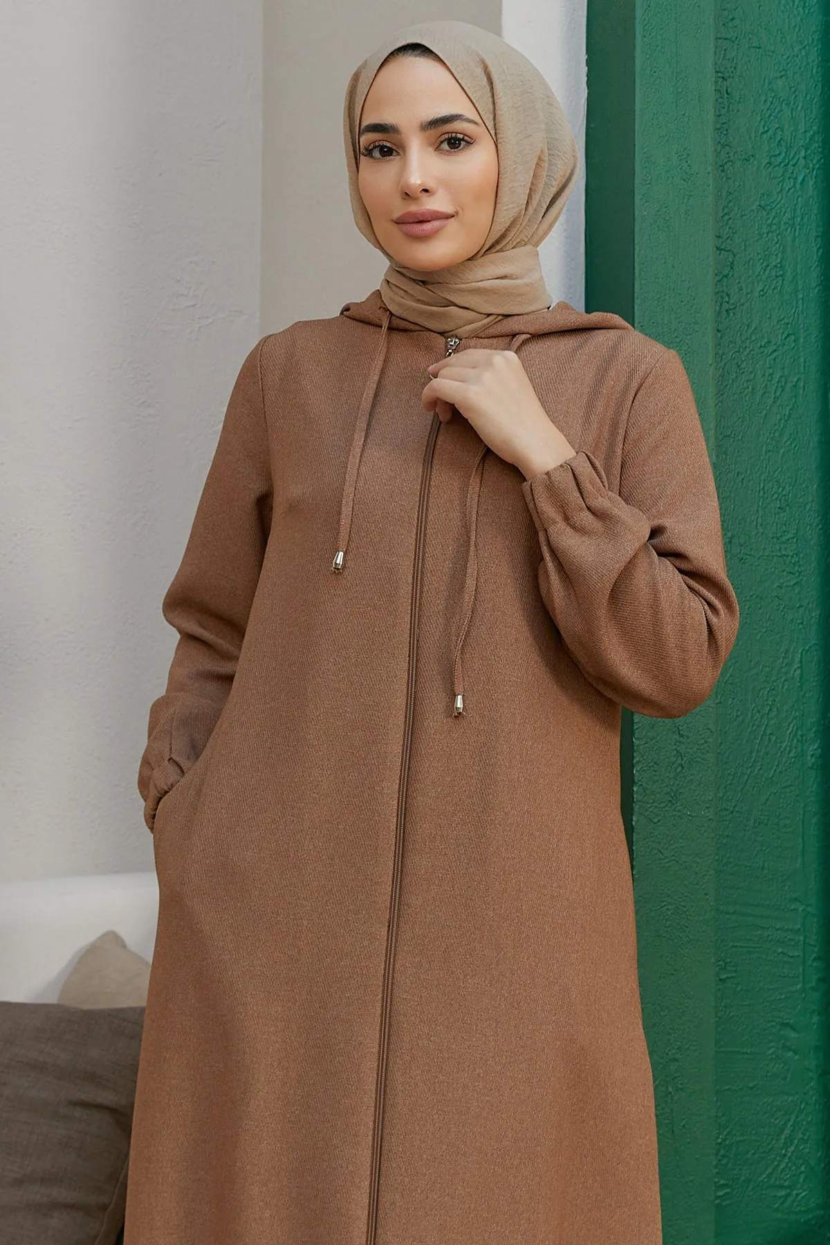ZRF Women Hooded Zippered Coat - Camel - Lima
