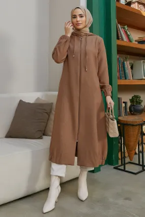 ZRF Women Hooded Zippered Coat - Camel - Lima