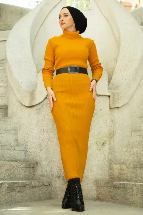 ZRF Women Polo Neck Knit Dress - Mustard - Lelystad