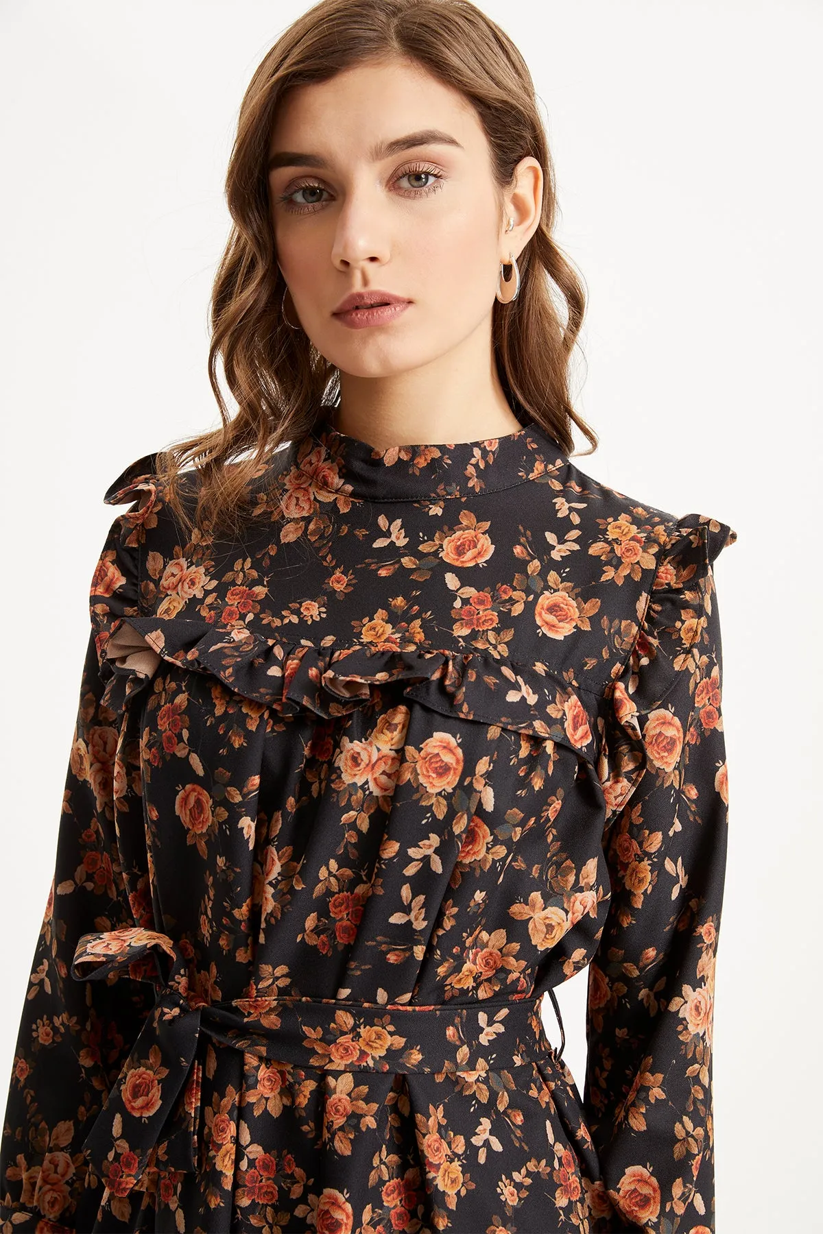 ZRF Women Rose Patterned Tunic Pants Set - Black - Évreux